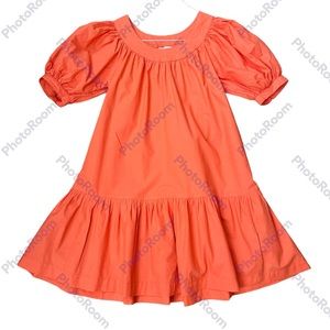 Olivia James The Label Orange Solid Puff Short Sleeve Louisa Dress Size M Cotton